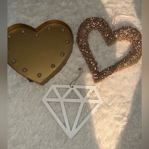 Gold Heart Marquee + Glitter Heart + White Diamond Wall Decor Set
